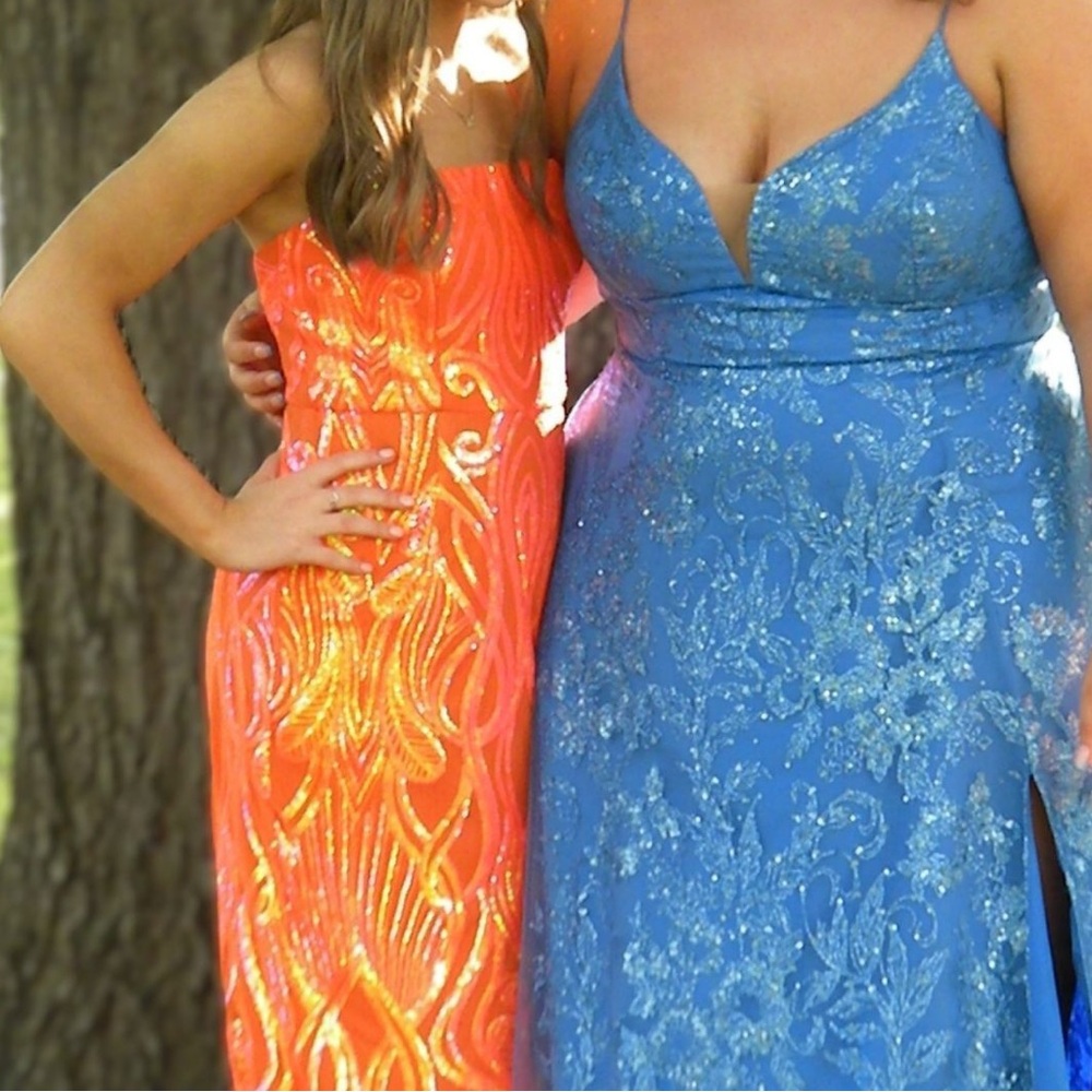 Vibrant Orange Maxi Dress with slight slit worn once
